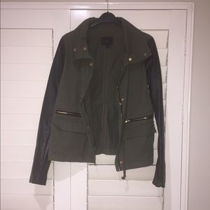 Timing Green Jacket with Pleather Sleeves